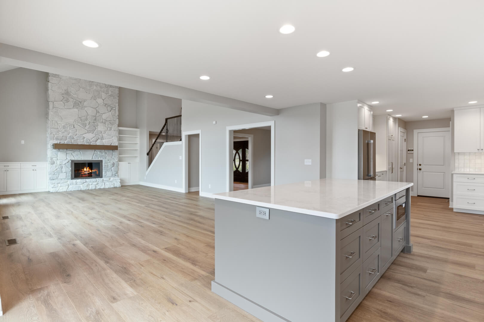 Aerial view of a property with a large yard